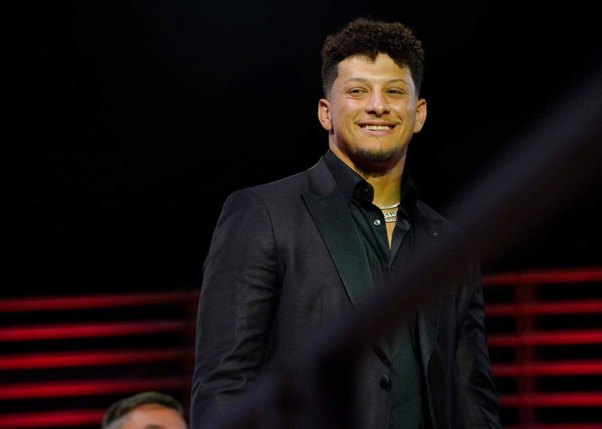 Patrick Mahomes speaks onstage during the 2024 TIME 100 Gala at Jazz at Lincoln Center on April 25, 2024 in New York City.