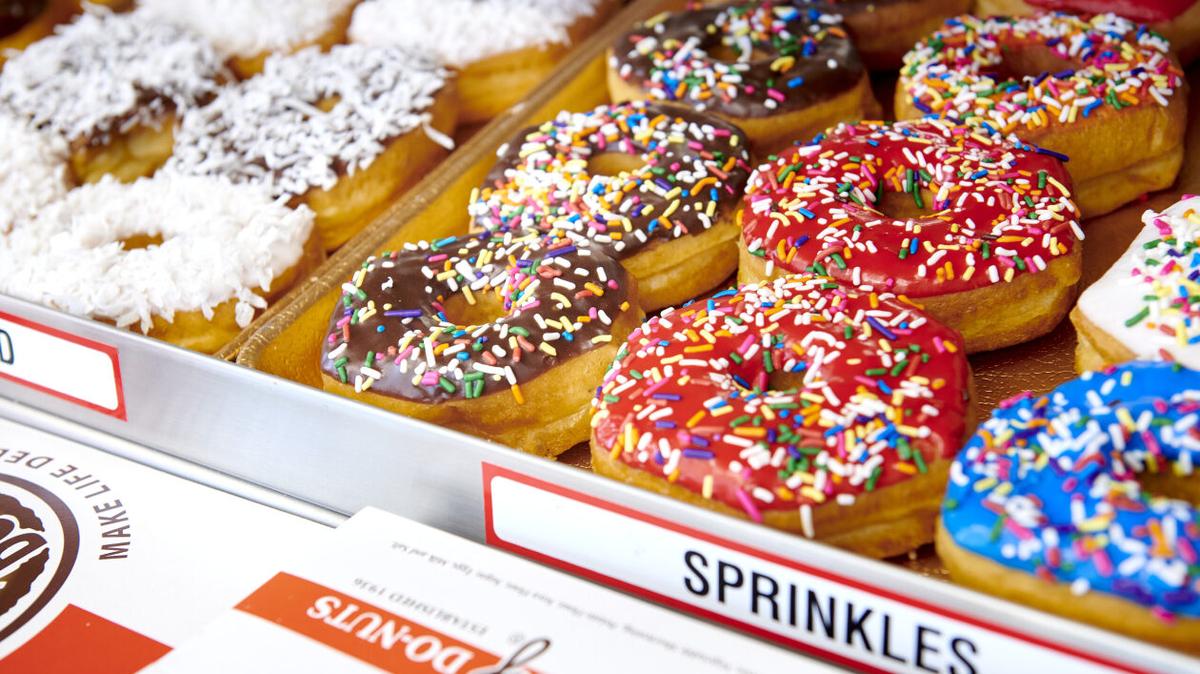 Shipley Do-Nuts serves chocolate and strawberry sprinkled doughnuts, kolaches and coffee.