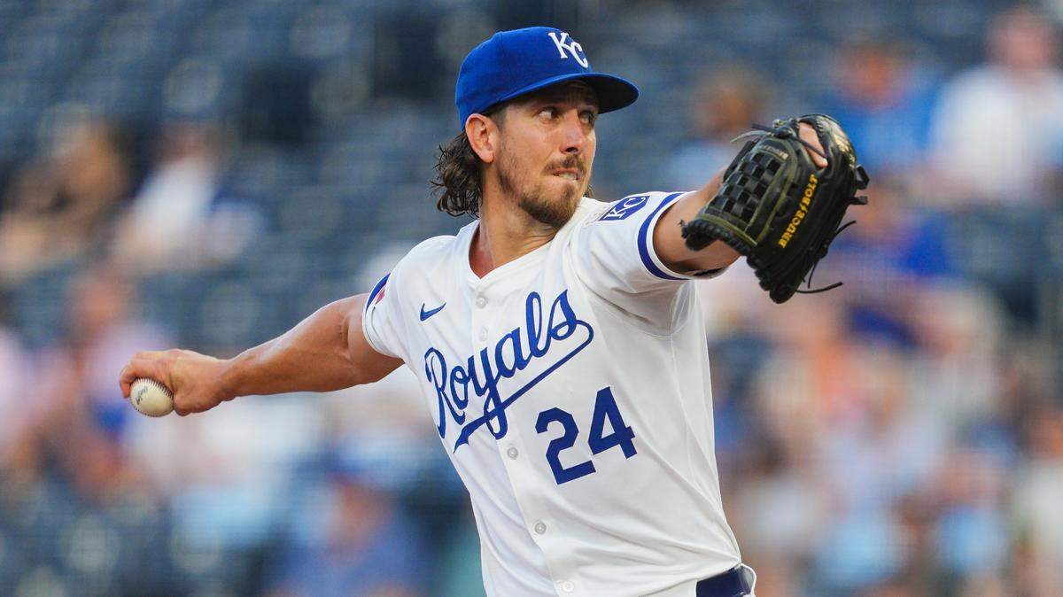 Kansas City Royals right-handed pitcher Michael Lorenzen during a start against the Los Angeles Angels at Kauffman Stadium.