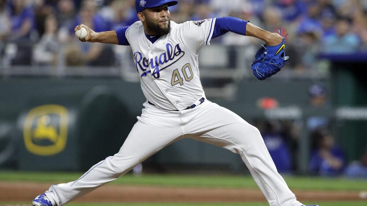 Royals relief pitcher Kelvin Herrera generates a lot of his power with his legs.