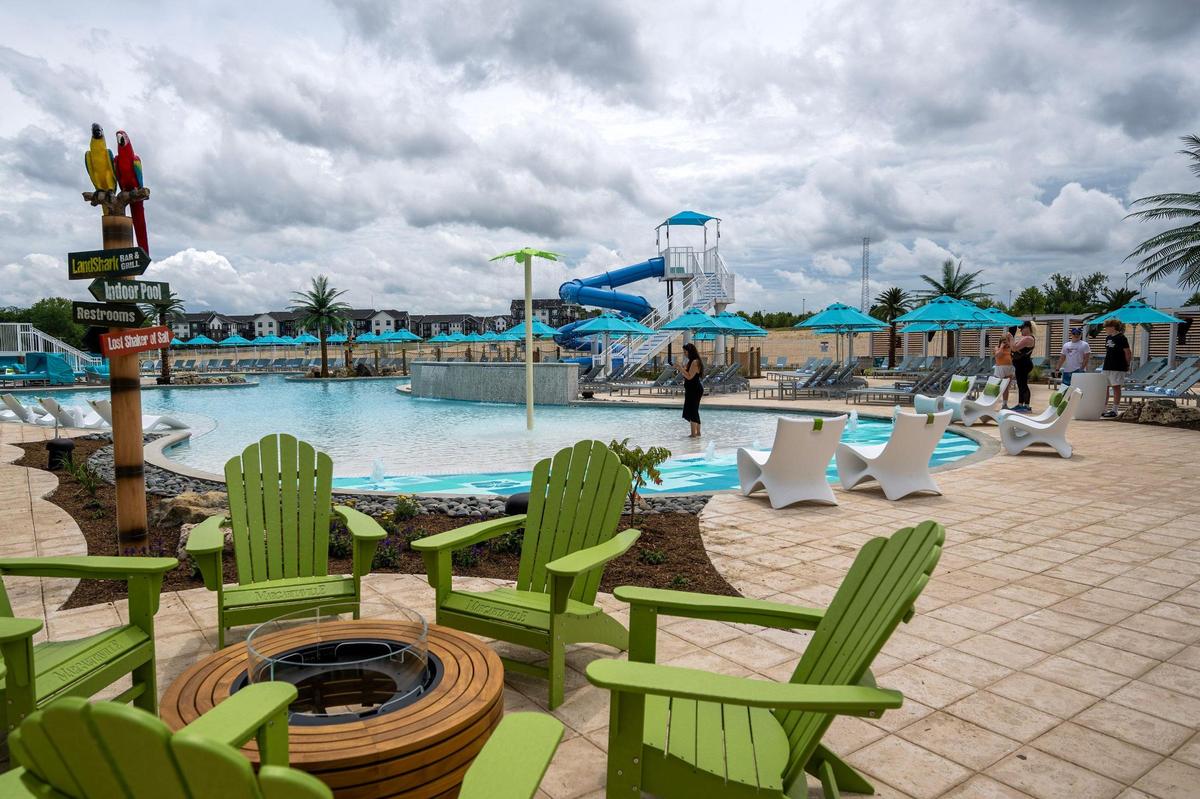 The poolside patio is seen at Margaritaville on Tuesday, June 17, 2025, in Kansas City, Kansas.