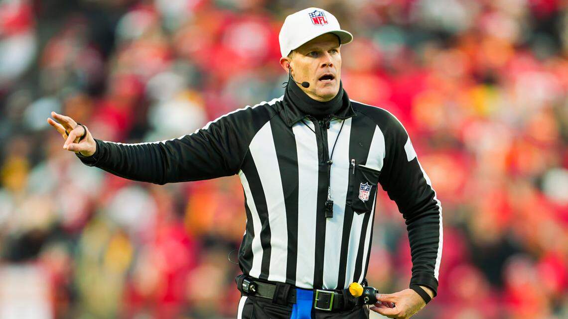 Referee Clay Martin during the first half between the Kansas City Chiefs and the Las Vegas Raiders at GEHA Field at Arrowhead Stadium.