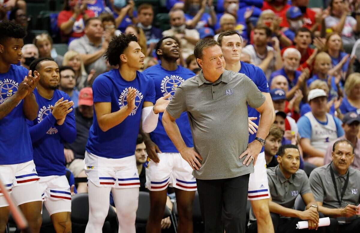 Kansas Jayhawks coach Bill Self looks on during the first half of Thursday’s game in Kissimmee, Fla.