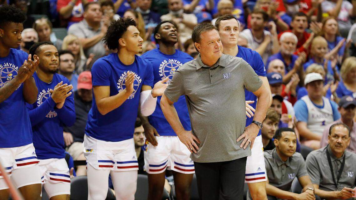 Kansas Jayhawks coach Bill Self looks on during the first half of Thursday’s game in Kissimmee, Fla.