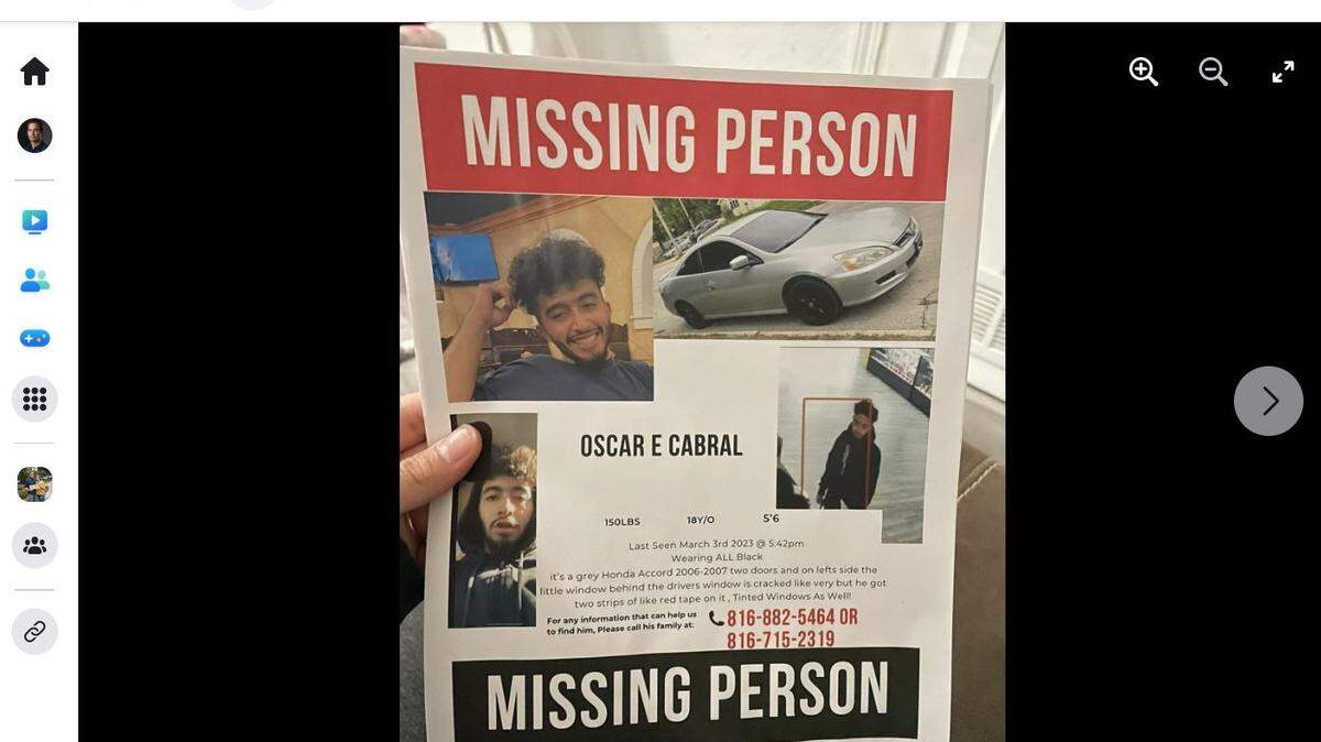 A flier circulating information about the missing 18-year-old Oscar Cabral was shown on Facebook.