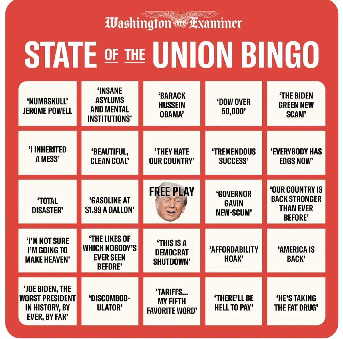 One of the bingo cards created by the conservative Washington Examiner.