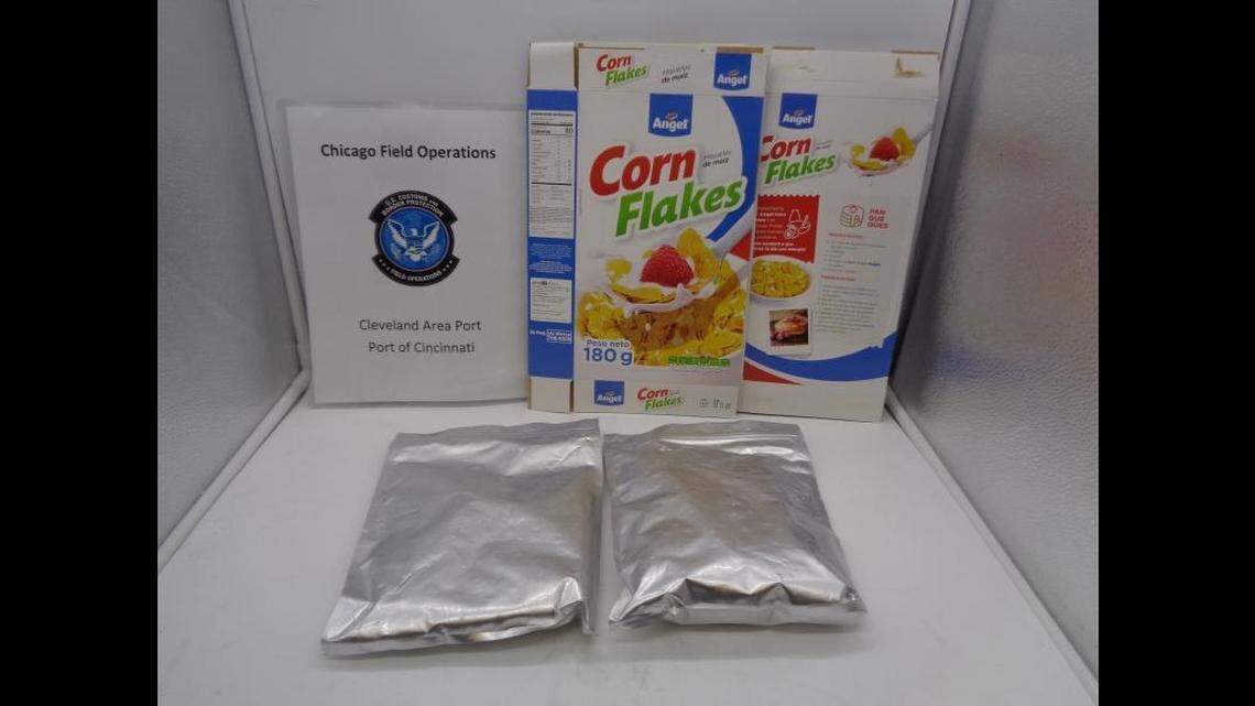 Customs and Border Protection officers in Cincinnati found 44 pounds of cocaine-coated Corn Flakes in a shipment from Peru, they said.