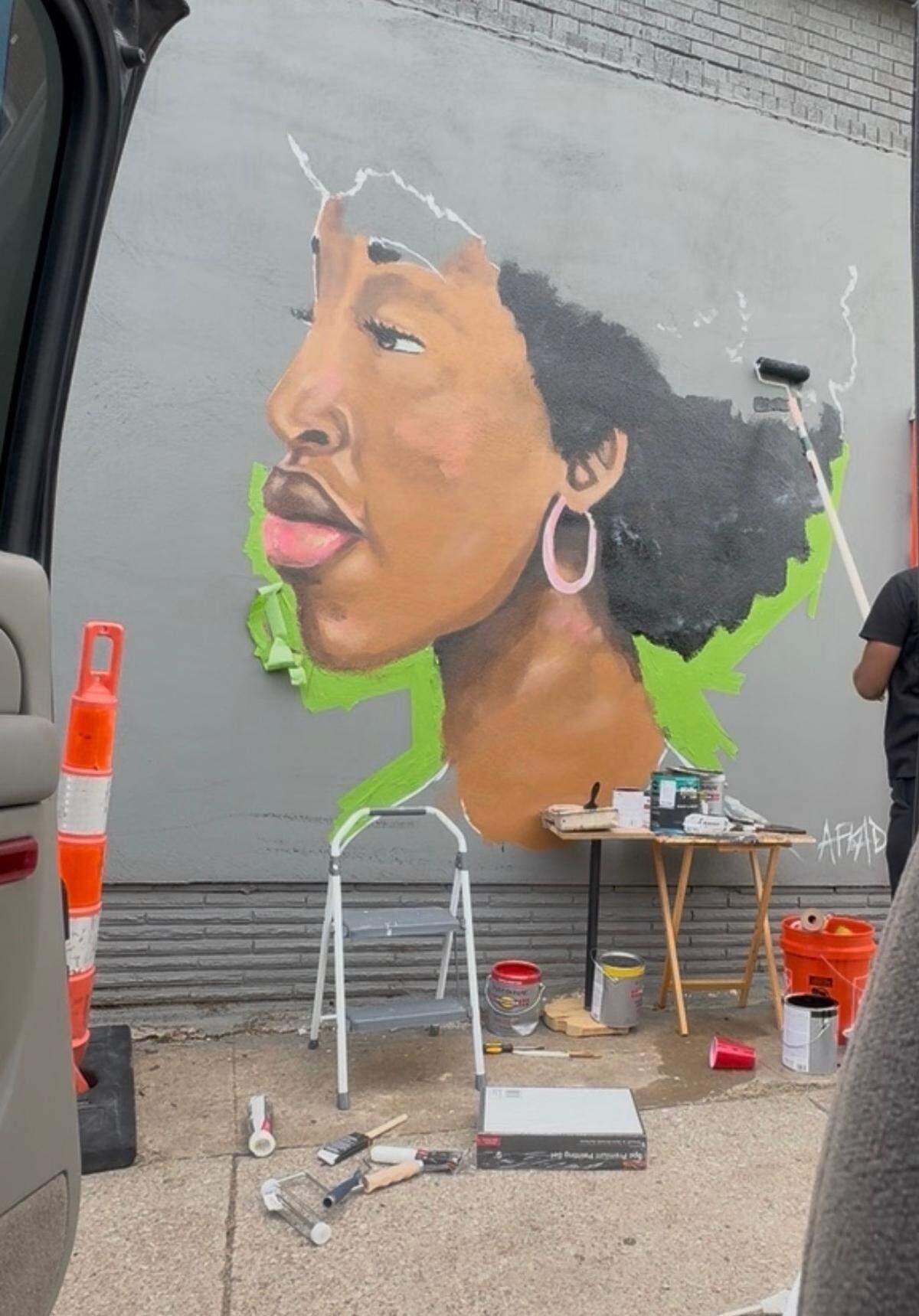 This mural was painted by local artist Deante Thomas, one of many local artists feeling shut out of a taxpayer-funded commission tied to the 18th & Vine Jazz District.