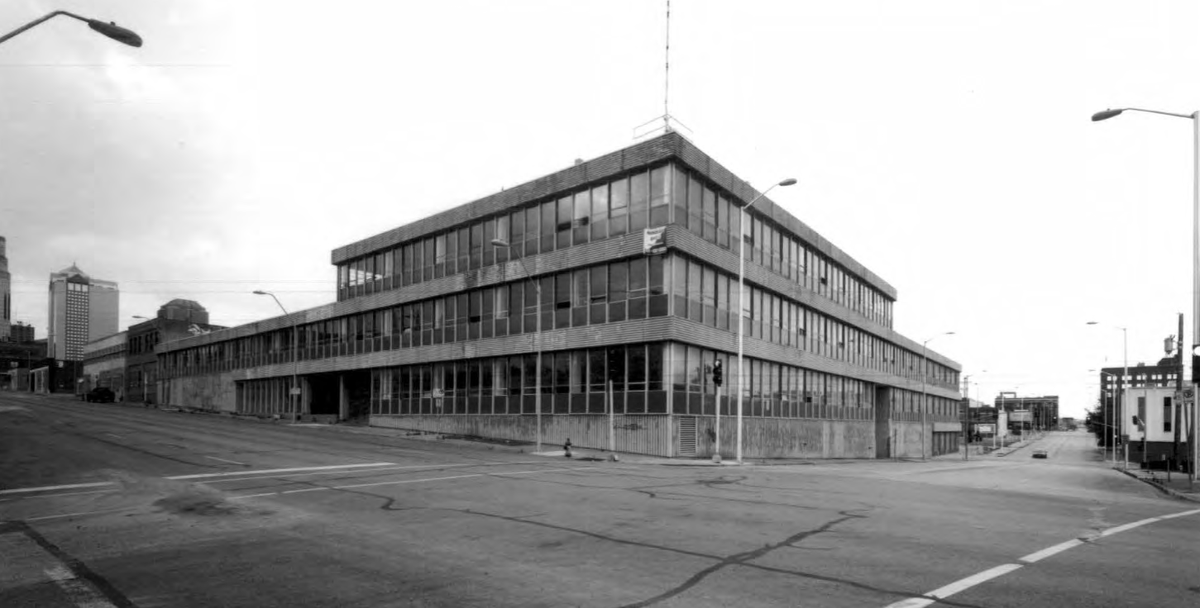 The former TWA headquarters at 1735 Baltimore Ave., photographed at the start of Brad Nicholson’s historic redevelopment of the property.