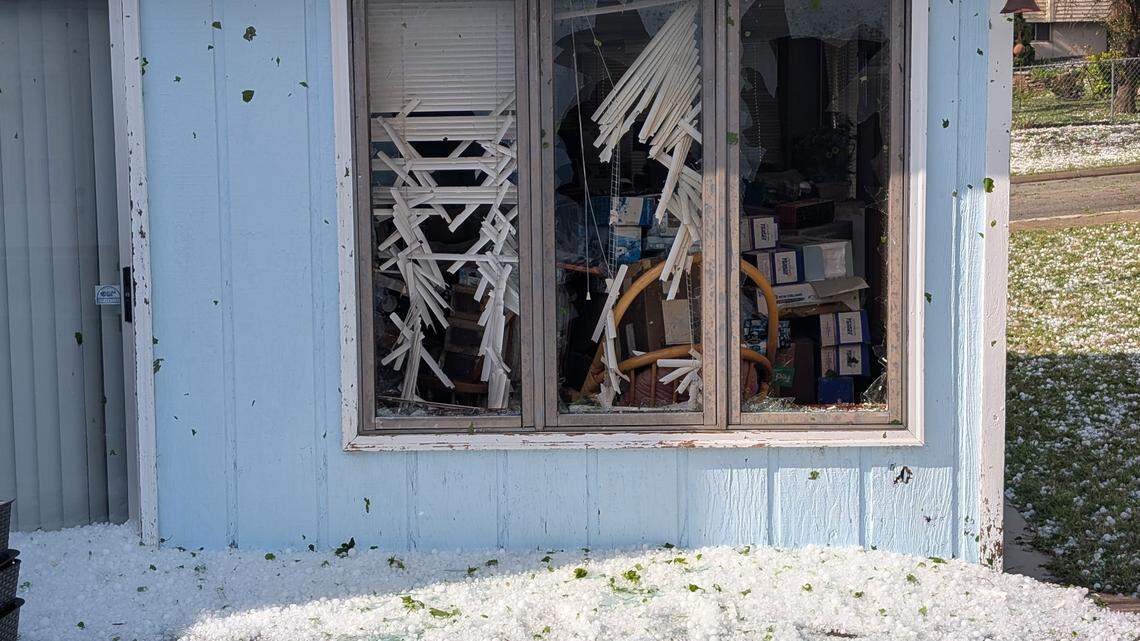 Steven and Dixie Benner had seven of their home’s windows shattered by hail in Osawatomie during Wednesday’s storms.