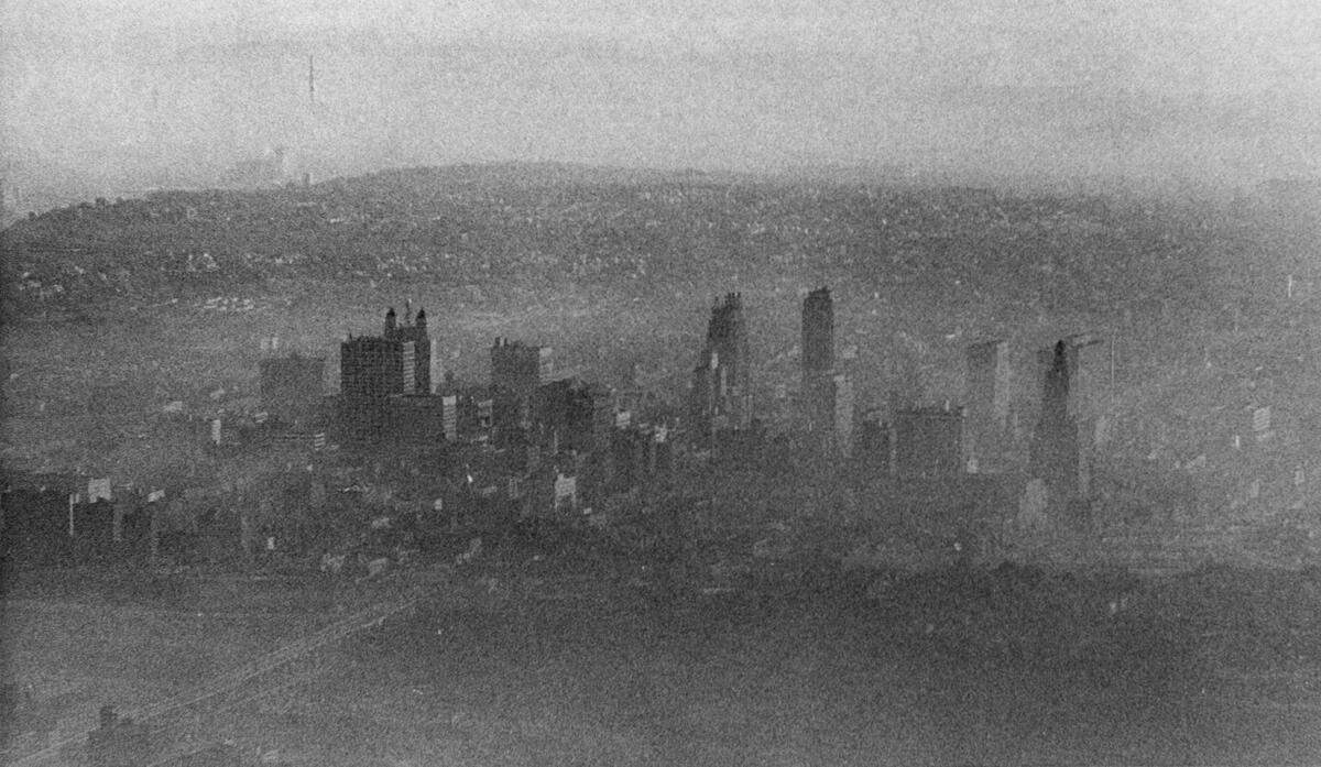 Smog covers downtown Kansas City in April of 1971.