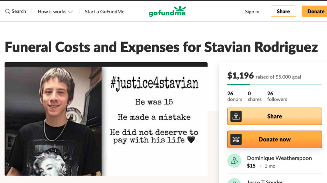 Stavian Rodriguez was 15 years old when he was shot 13 times by police in an alleged gas station robbery, police say.