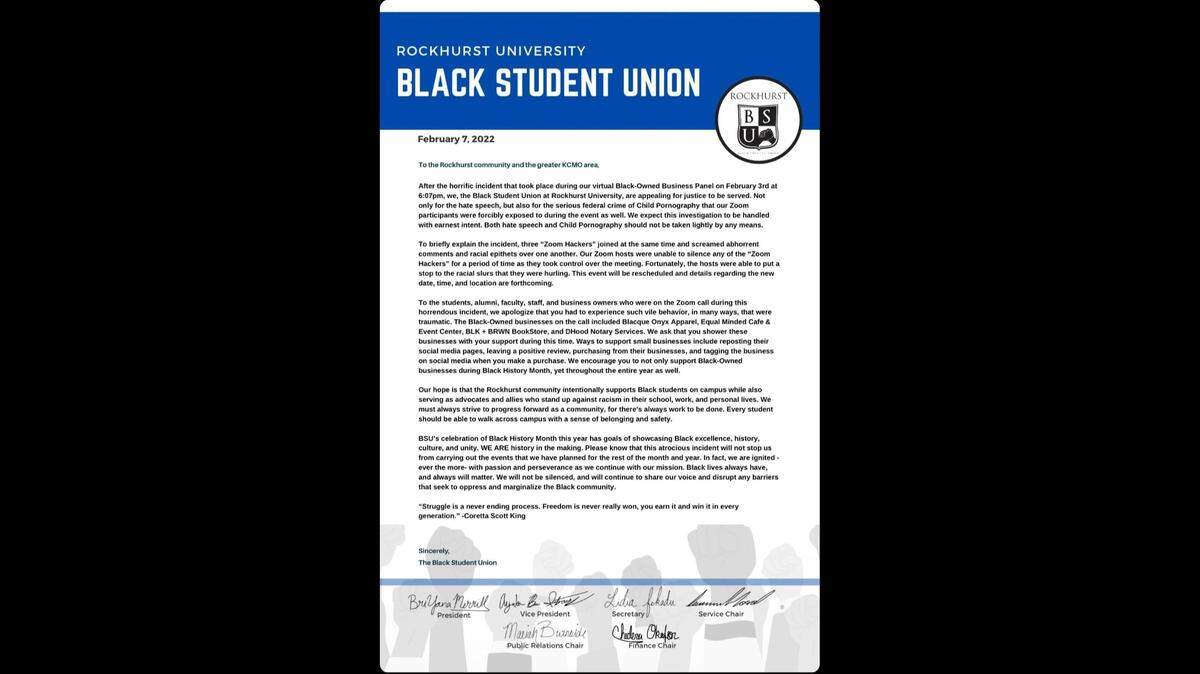 The statement released by Rockhurst’s Black Student Union Tuesday