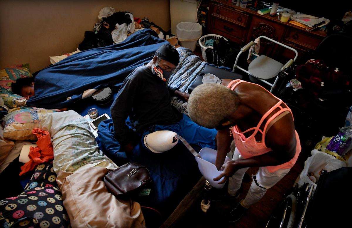 Bilal Hakim and his wife, Cherrie, are helping to raise their three grandchildren in a house they rent. Getting around is difficult for the 86-year-old Korean War veteran and amputee. The couple are among hundreds of people in Jackson County and millions of renters across the country who are facing eviction.