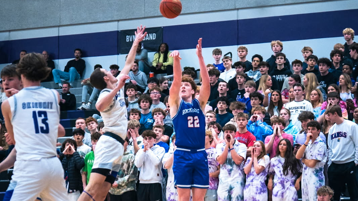Rockhurst’s Kevin Sullivan launches a 3-point attempt during the 810 Varsity Showcase 40 on Saturday, Feb. 8, 2025 at Blue Valley Northwest High School.