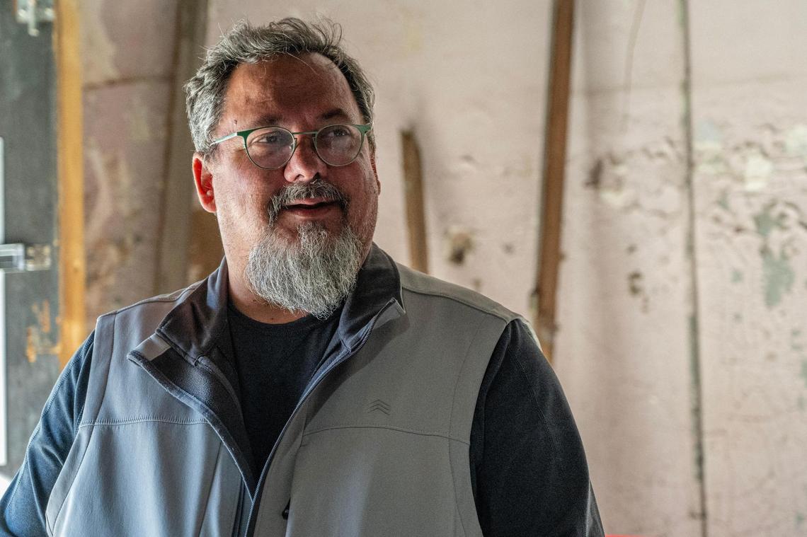 Tim Duggan, speaks during an interview inside Boone Theater on Tuesday, Oct. 15, 2024, in Kansas City.