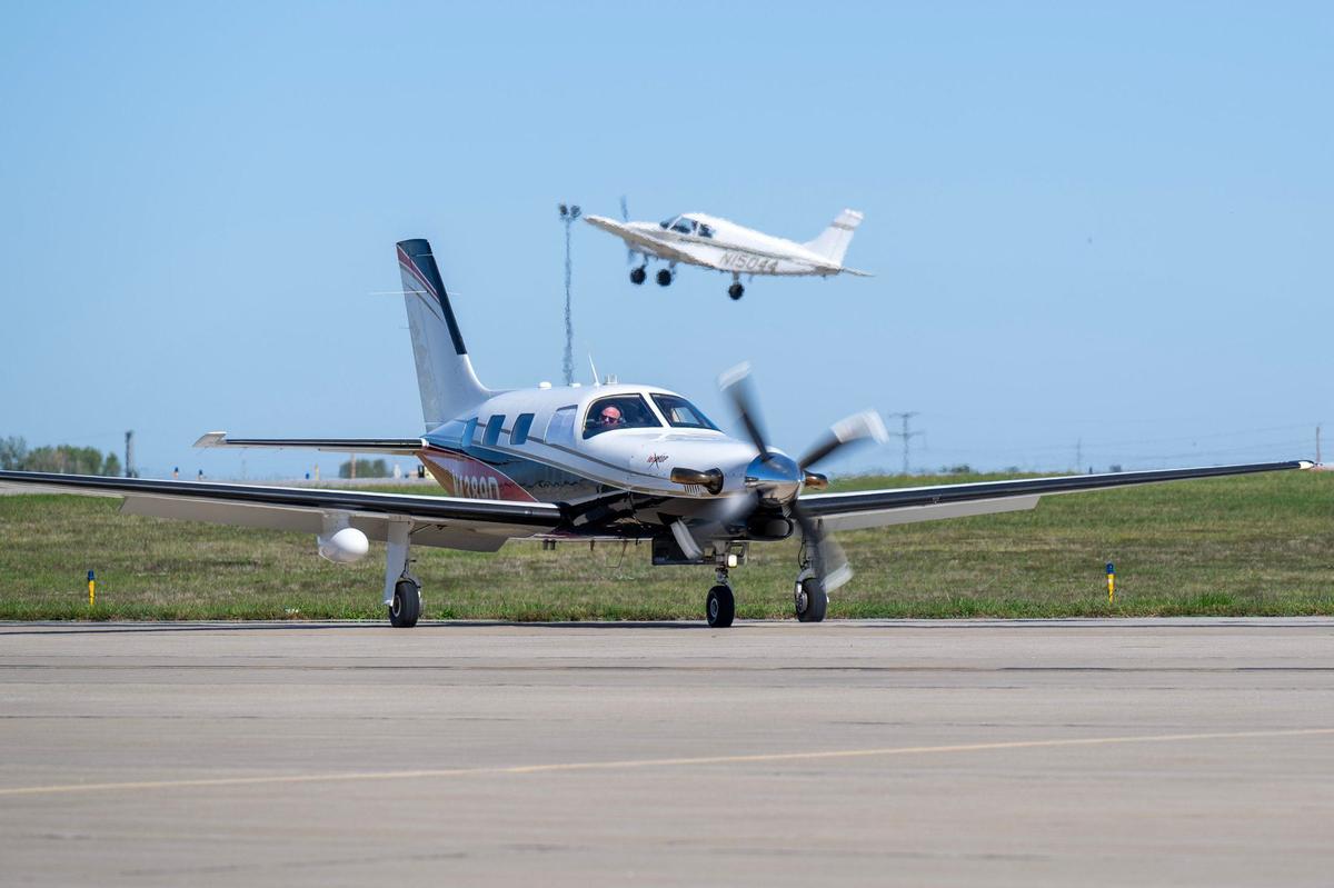 A plane makes its way around the runway to park at Lee’s Summit Municipal Airport on Tuesday, Oct. 1, in Lee’s Summit.