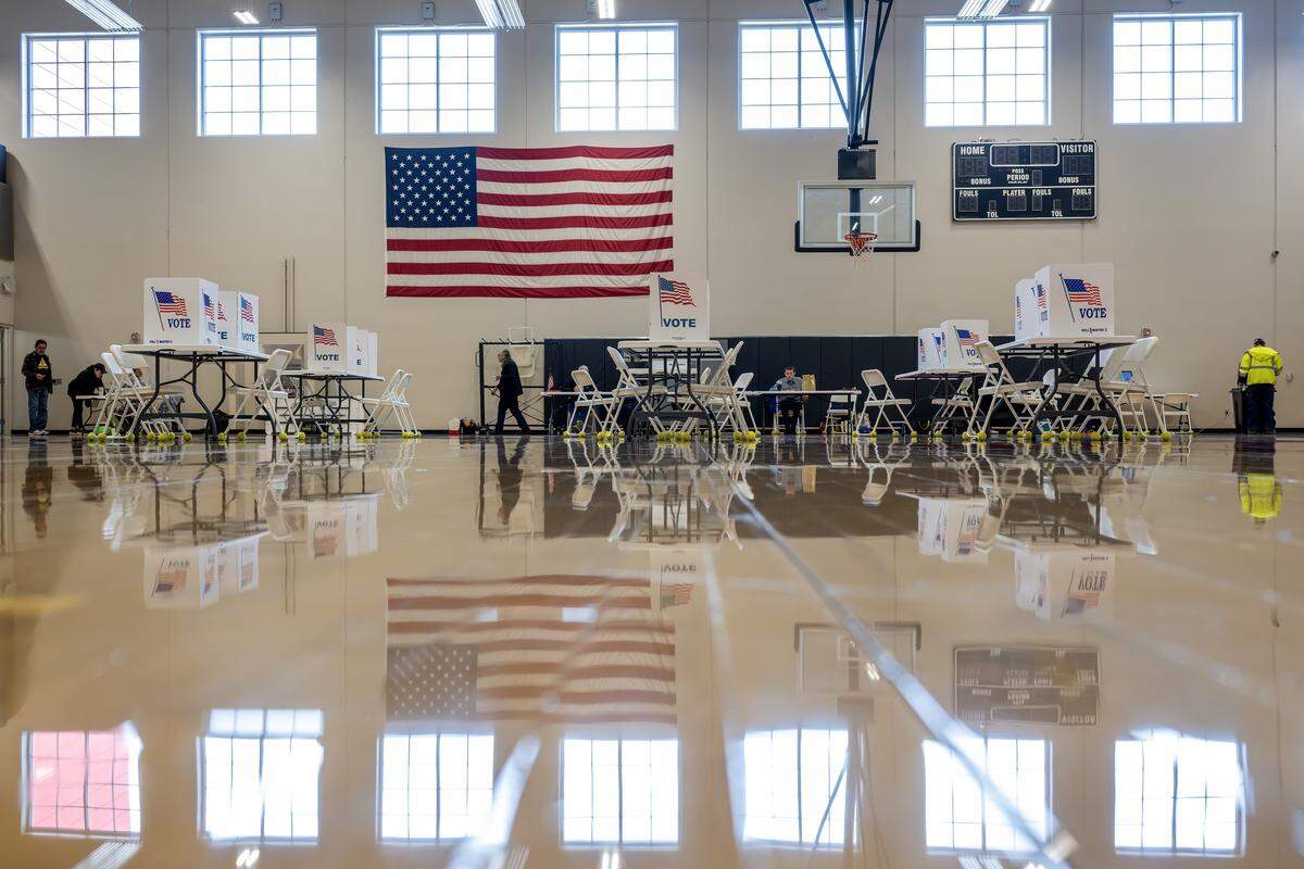 Voting booths are seen at Van Horn High School during Election Day on Tuesday, April 7, 2026, in Independence.