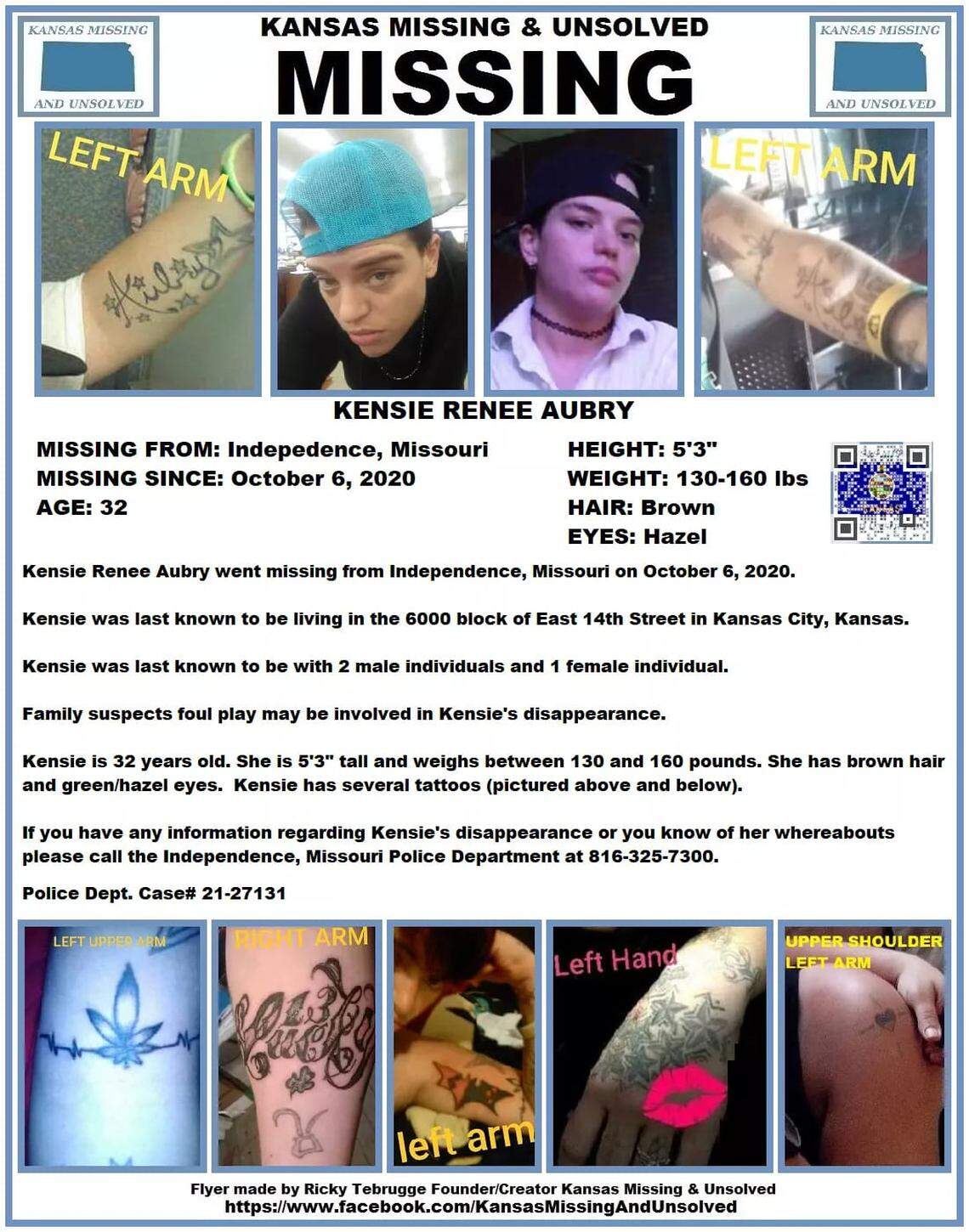 32-year-old Kensie Renee Aubry has been missing since October. Police in Jackson County are looking for help finding her.