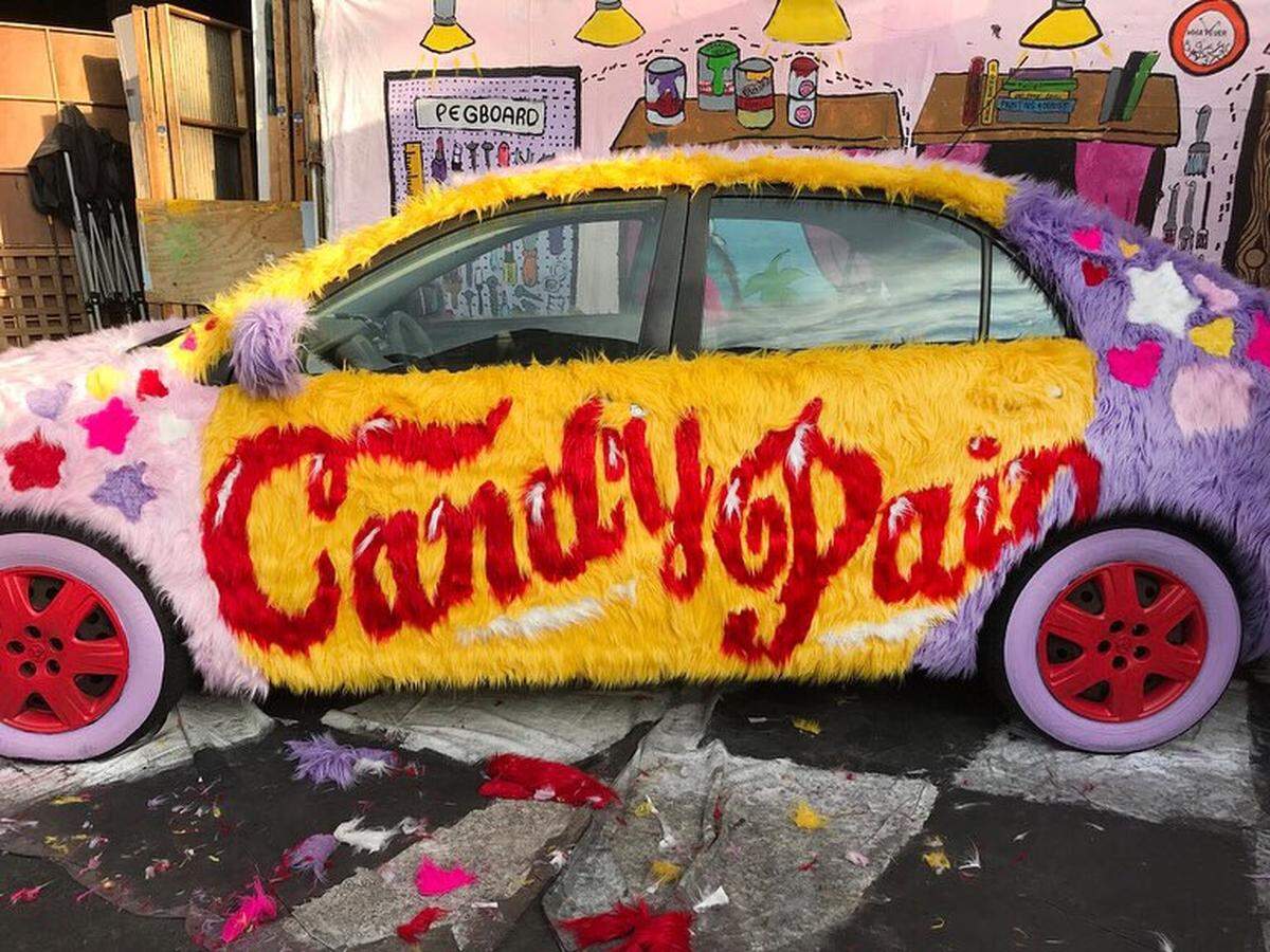 Noland wrapped a 2011 Toyota Corolla with faux fur for Mikki Yamashiro, a Los Angeles-based wrestler who goes by the name Candy Pain.