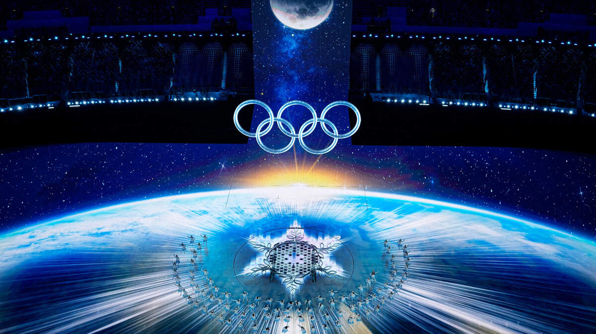 Dancers perform during the opening ceremony of the 2022 Winter Olympics, Friday in Beijing.