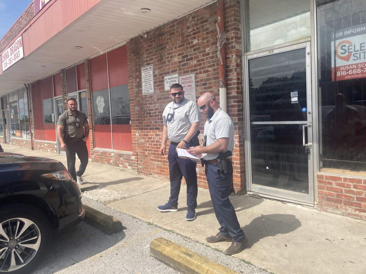 Kansas City Police on Monday, June 8, 2026, looked for outdoor cameras at the strip shopping center at 79th Terrace and Troost Avenue in the hopes of identifying individuals involved in the shooting on Saturday morning, June 6. Nine people were wounded when a torrent of bullets began to fly following a party at the location.