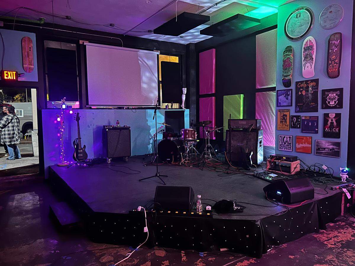 The stage at Sk8bar, a Westport skate shop and music venue that opened in September.