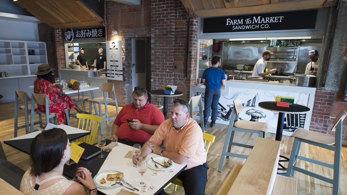 Parlor food hall was designed by Hufft to have several types of areas for seating.