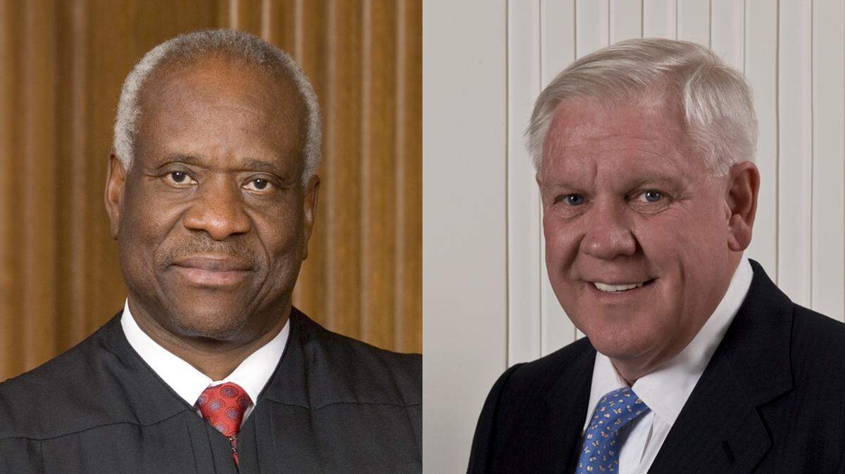 The justice claims he and Harlan Crow have been buddies for 2 1/2 decades. But Thomas was named to the Supreme Court in 1991, so …