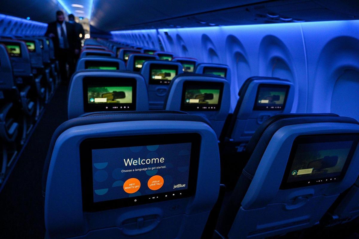 JetBlue’s inaugural departure flight from Kansas City International Airport left for New York’s John F. Kennedy International Airport Sunday morning, March 27, 2022. The airline says it features the most legroom in coach, free and fast Wi-Fi broadband internet, complimentary and unlimited name-brand snacks and soft drinks and free, live DIRECTV® programming at every seat.?