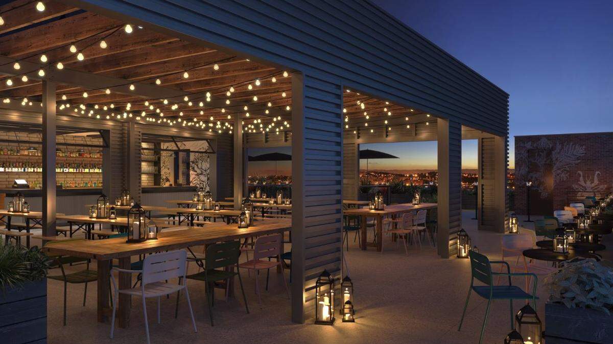 The hotel’s rooftop, Percheron, will be an indoor/outdoor beer garden featuring craft and frozen cocktails, craft beers and appetizers.