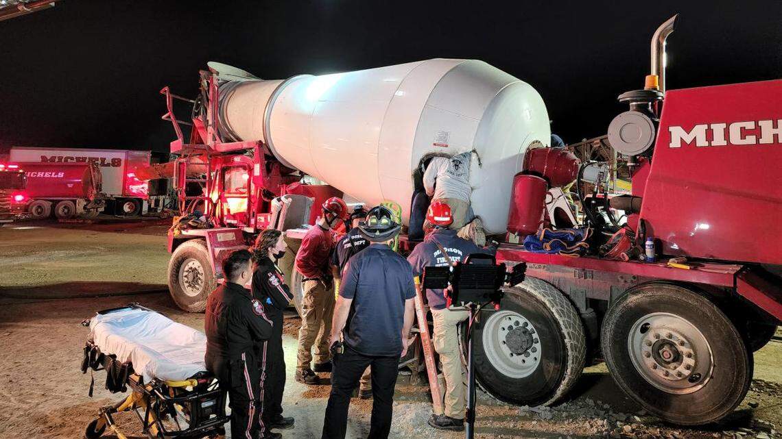 A maintenance worker became stuck inside the drum of a concrete mixing drum, Wisconsin officials said.