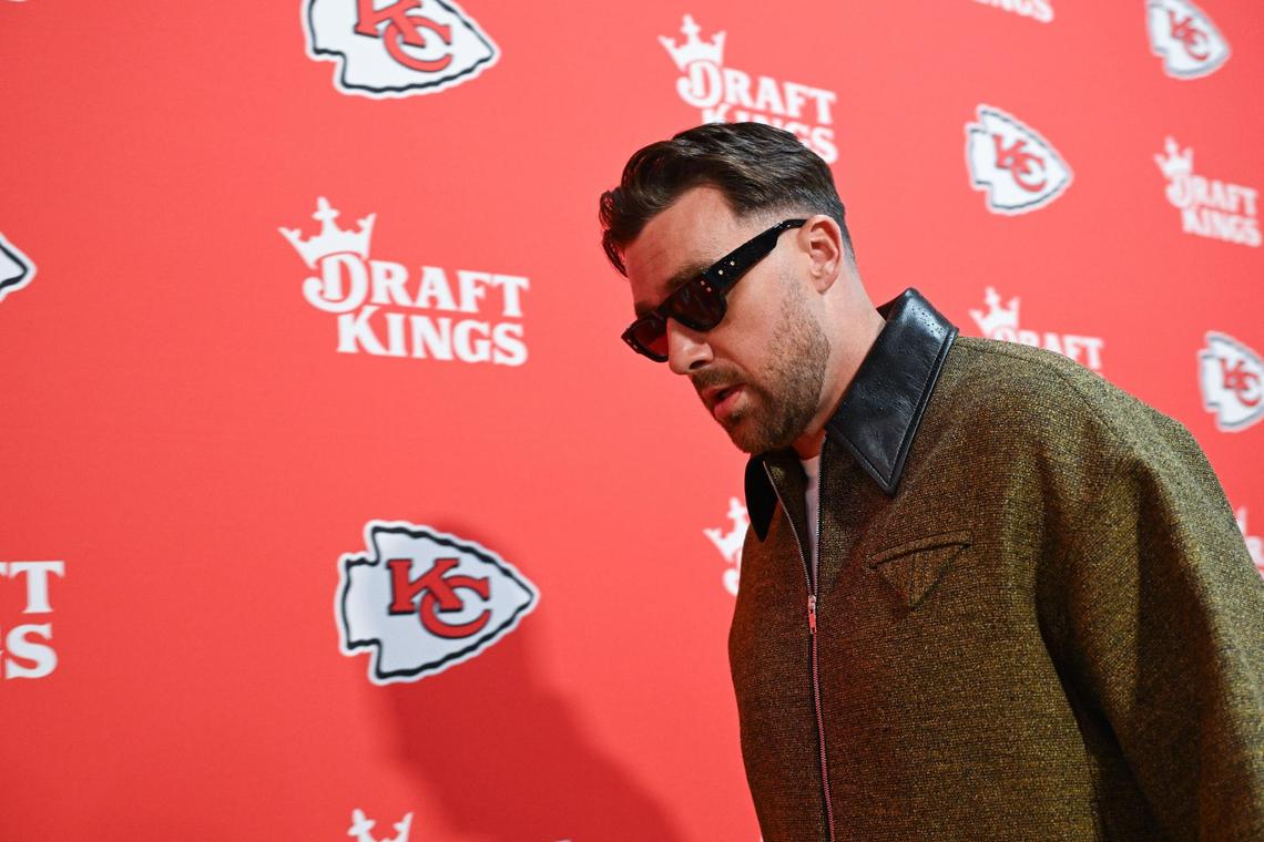 Kansas City Chiefs tight end Travis Kelce arrives before the Chiefs’ game with the Tampa Bay Buccaneers on Monday, Nov. 4, 2024, at GEHA Field at Arrowhead Stadium.