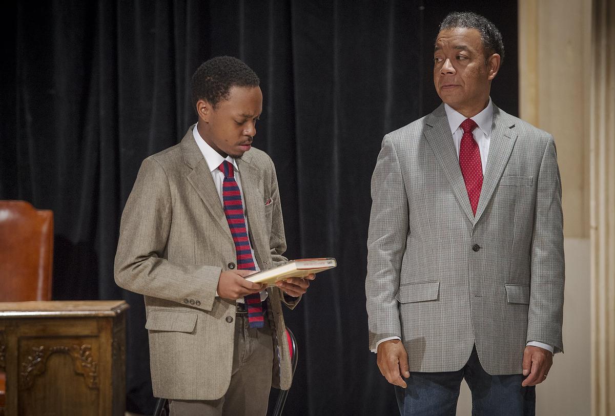 In “Becoming Martin,” a young Martin Luther King Jr. (Aaron Ellis) learns from his mentor, Benjamin Mays (Walter Coppage), at Morehouse College.