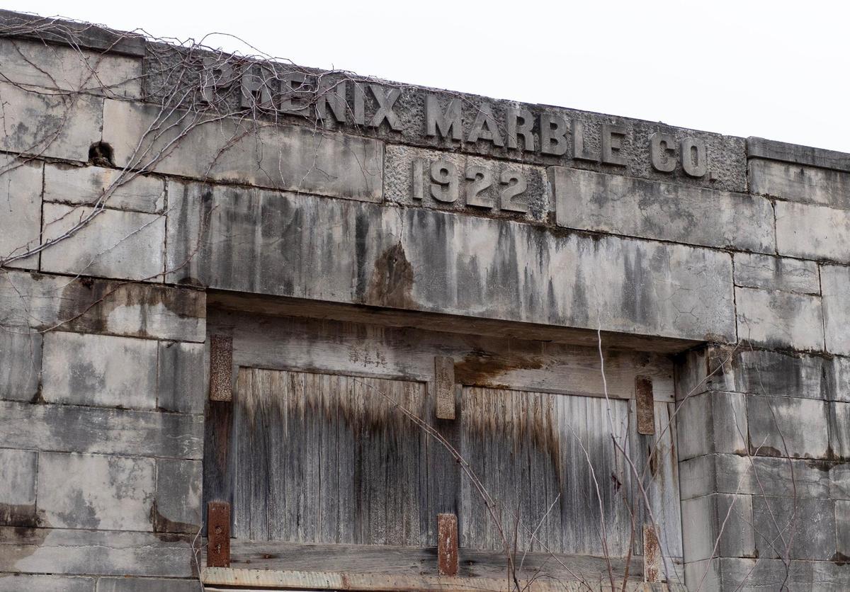 A 100-year-old building used to house the quarry’s power plant at Phenix Marble Co. near Ash Grove, Missouri.
