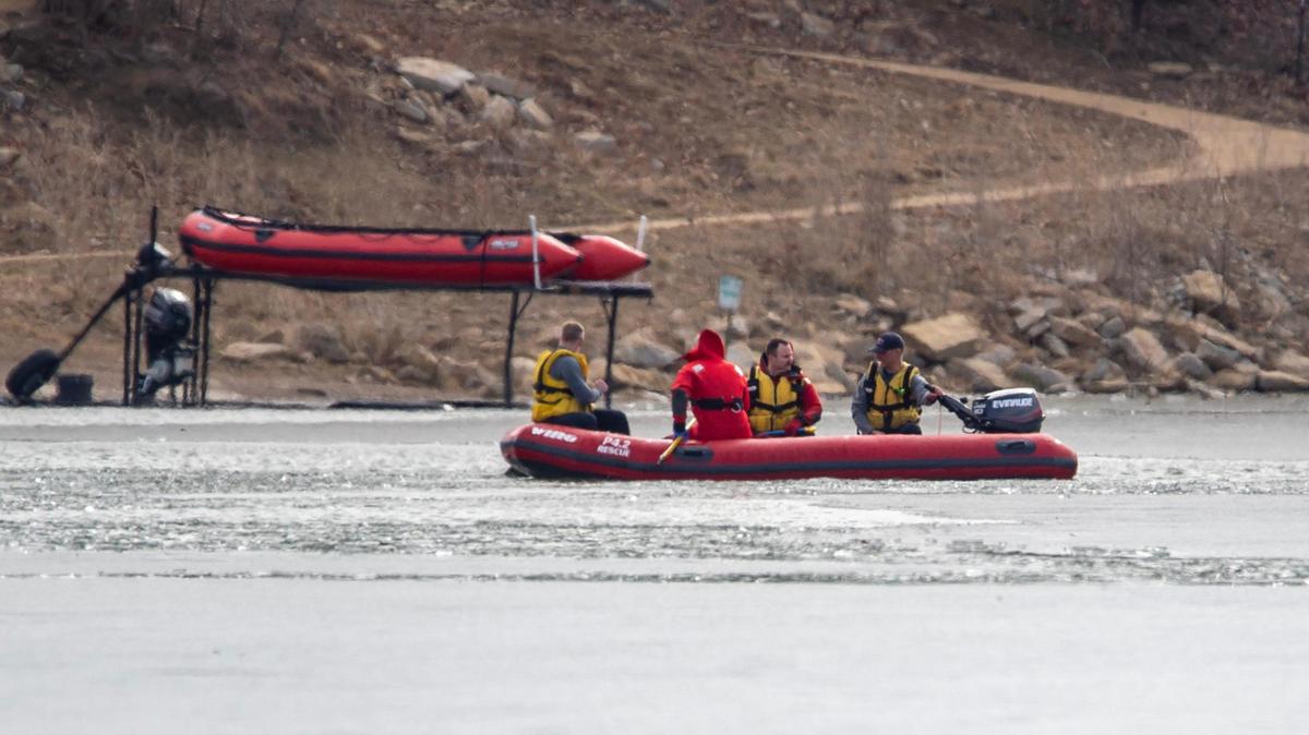 First responders were on the scene to find a person who fell into Shawnee Mission Lake on Monday, Feb. 6, 2023, in Lenexa.
