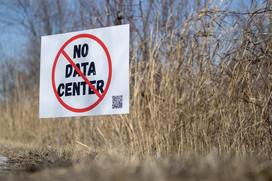 No Data Center signs are popping up in eastern Independence near the proposed site for a planned 400-acre, $6.6 billion AI data center.