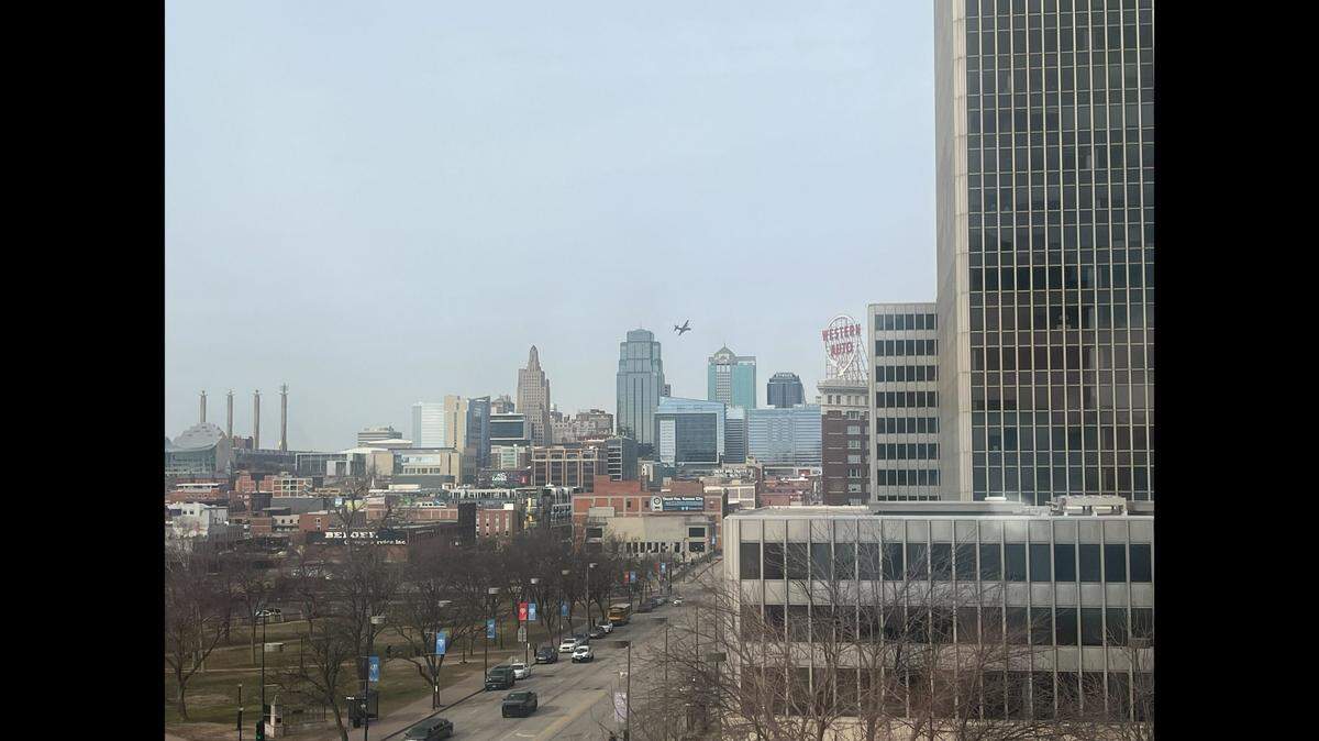 A Lockheed C-130 Hercules aircraft was spotted flying over downtown Kansas City Tuesday. Officials at Kansas City International Airport said the aircraft is with the 139th Airlift Wing in St. Joseph.
