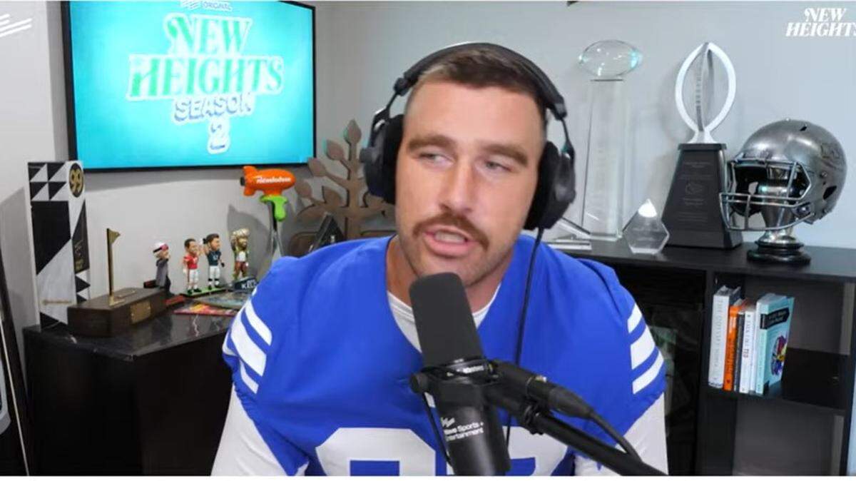 Travis Kelce was wearing a No. 87 BYU jersey for his podcast.