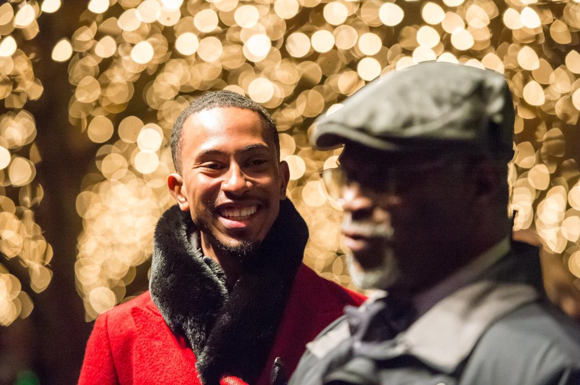 Mayor Sly James introduces Kalen Allen as a special guest during the Mayor’s Christmas Tree ceremony. “KC is proud of our own,” James said.