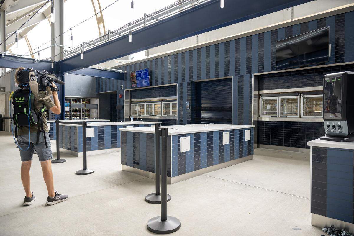 The Ad Astra Grill & Market concession area on level three was seen during a tour showing off the $450 million renovation project at David Booth Kansas Memorial Stadium on Tuesday, Aug. 19, 2025, at the University of Kansas in Lawrence.  