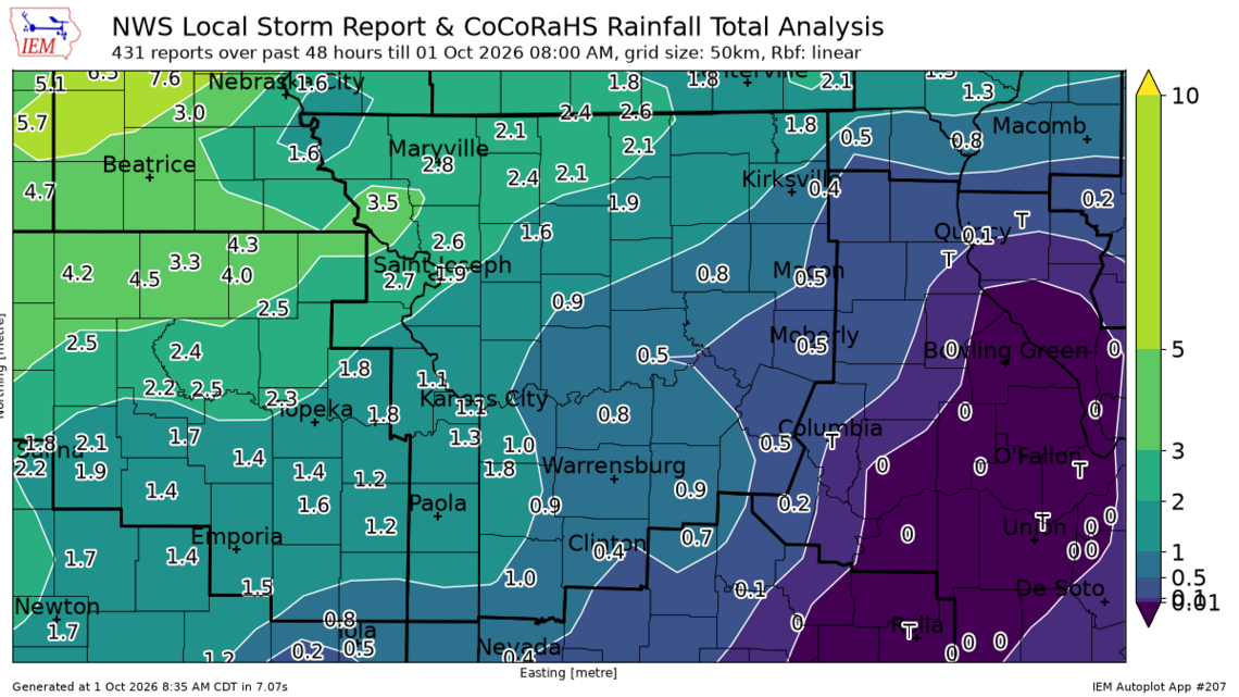See rainfall totals for the Kansas City area and the forecast heading into the weekend