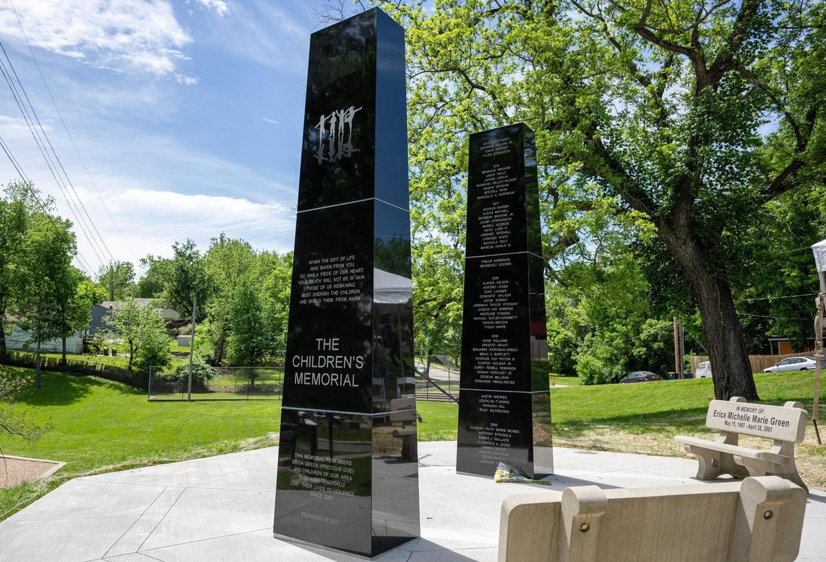 The Children’s Memorial is seen after its unveiling at Hibbs Park on Thursday, May 15, 2025, in Kansas City.