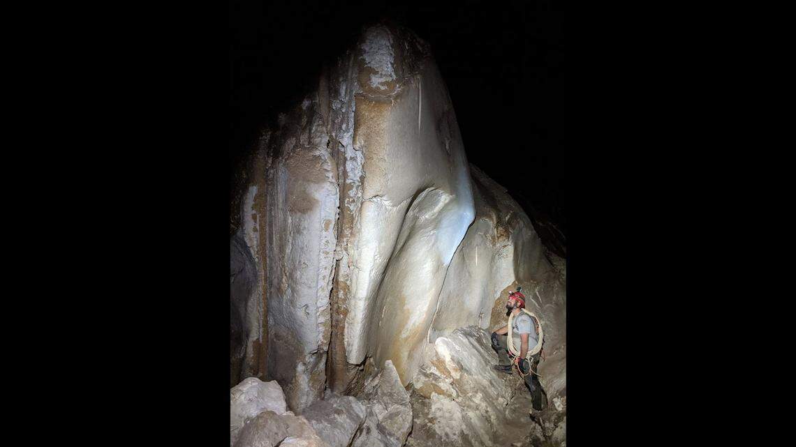 This is a rarely visited passage called Upper Talcum Passage in New Mexico’s Carlsbad Caverns.