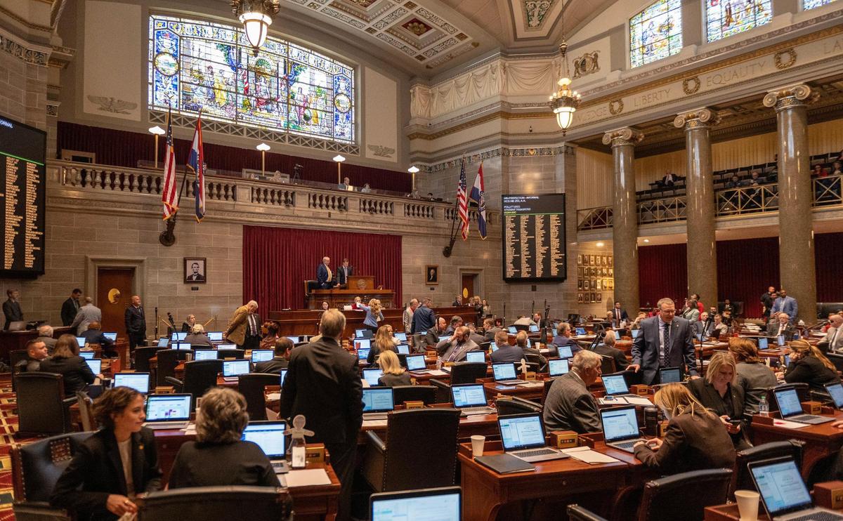 Missouri state representatives meet in the House chamber on Tuesday, March 7, 2023, at the state Capitol in Jefferson City, Mo.