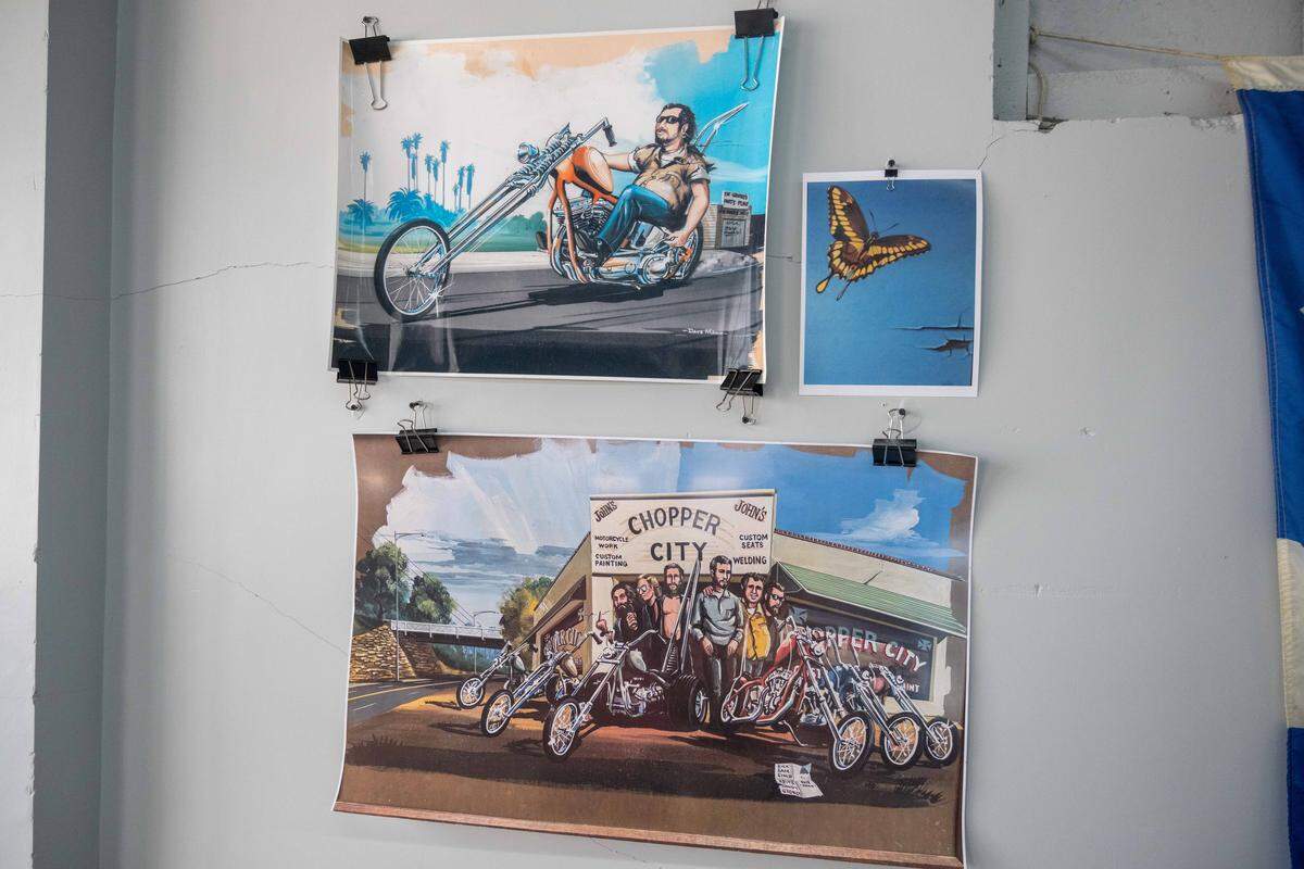 Artwork from David Mann was on display at The David Mann Chopper Fest in Kansas City. Mann, who was born in Kansas City, attended the Kansas City Art Institute in the 1960s. He later answered an advertisement for an illustrator at Easyrider Magazine, where he created artwork for 30 years.