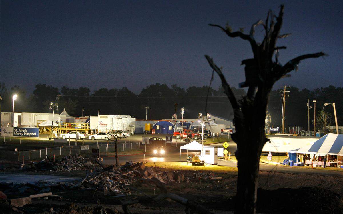The Mercy Hospital field hospital operated under temporary lights about a block from the hospital that was destroyed when a tornado swept through Joplin on May 22, 2011. Since then, the Kansas City University Joplin campus has been constructed on the land where the field hospital operated.