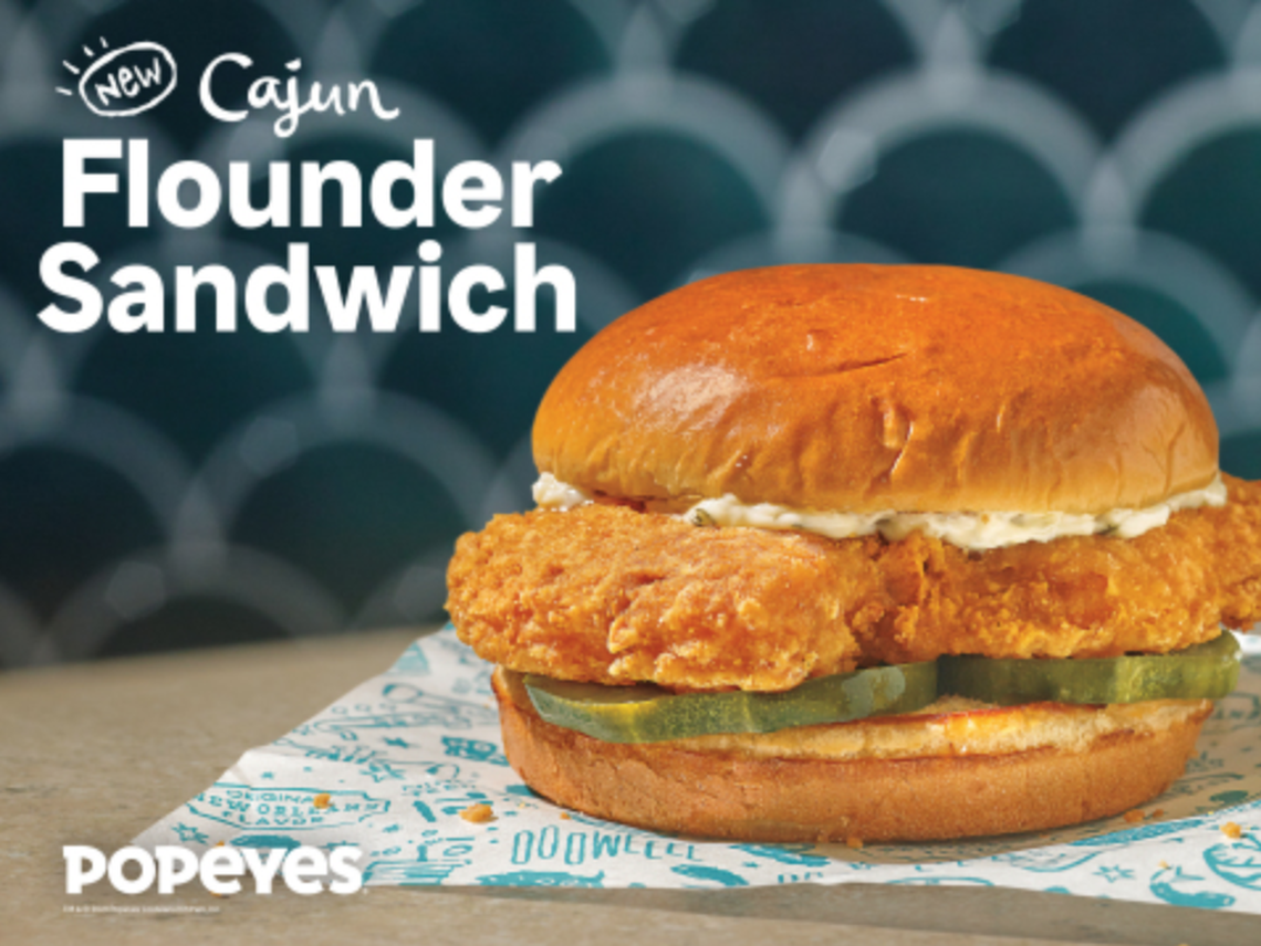 The Cajun Flounder Sandwich arrives at Popeyes restaurants Feb. 11, the company said.