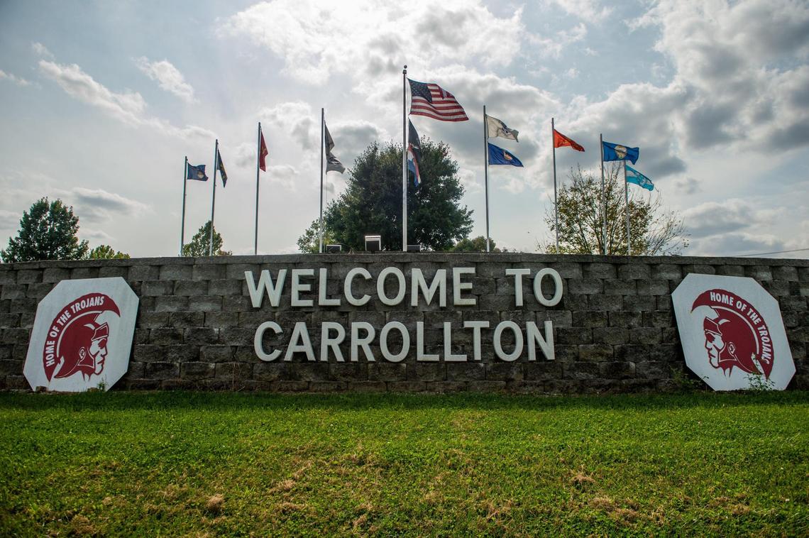 A big town sign is located off Highway 24. Carrollton has a population of about 3,600, but has two companies that have won licenses to grow medical marijuana.