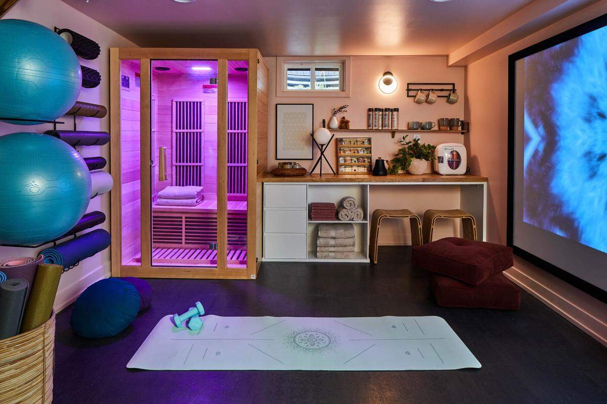 The wellness lounge could also be an entertainment space with its large projection screen.